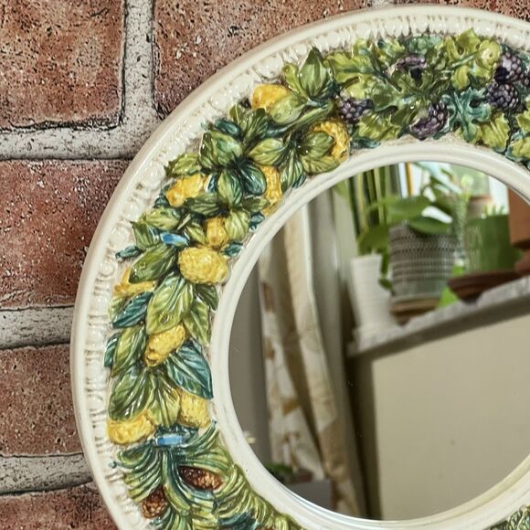 Vintage Ceramic Mirror Wreath Round Fruit Leaf Made in Italy Multi Wall Mounted - Picture 11 of 17